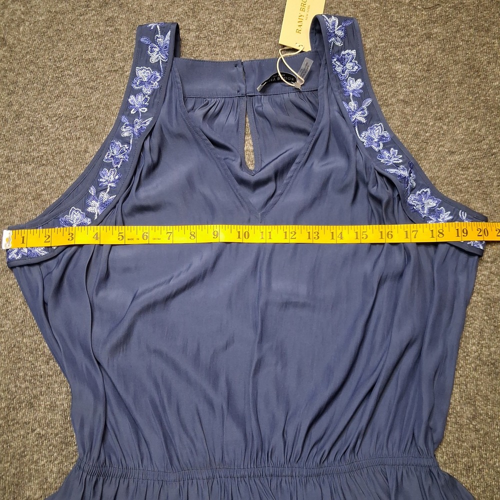 Ramy Brook Satin Blue Embroidered Sleeveless Smocked Peplum Top Large NWT - Picture 4 of 13
